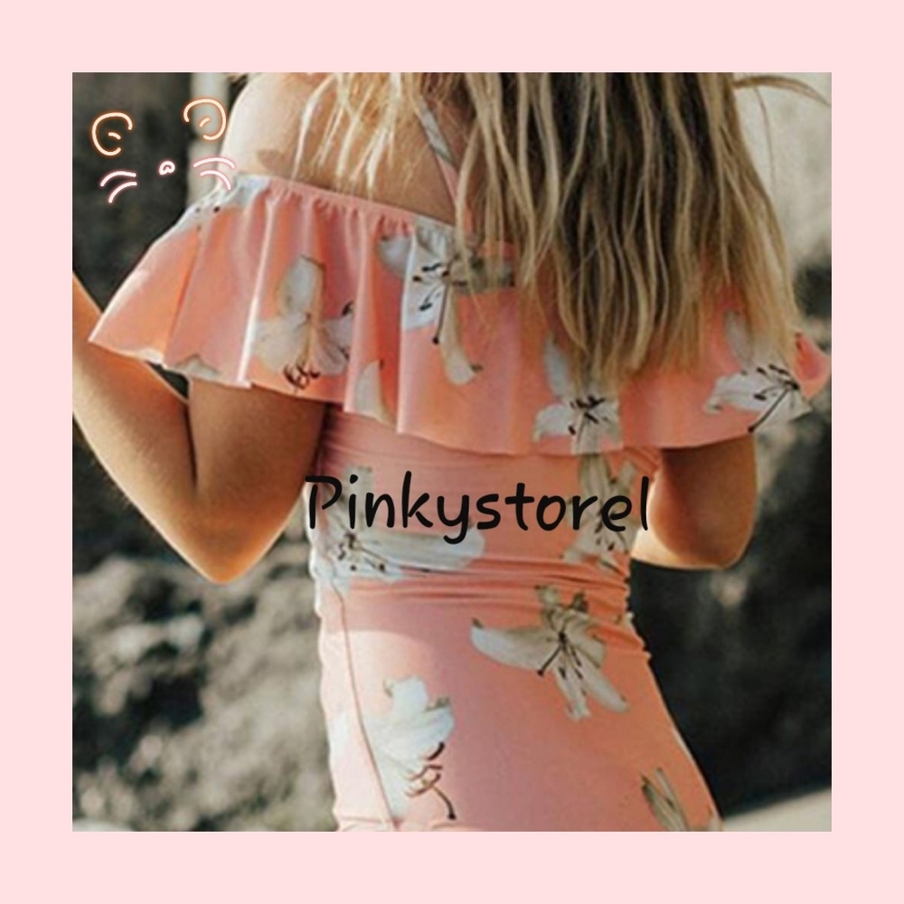 💮Floral Ruffle Peach Swimsuit 💮 - Picture 4 of 8